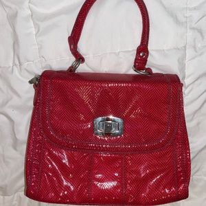 Red faux snake skin purse